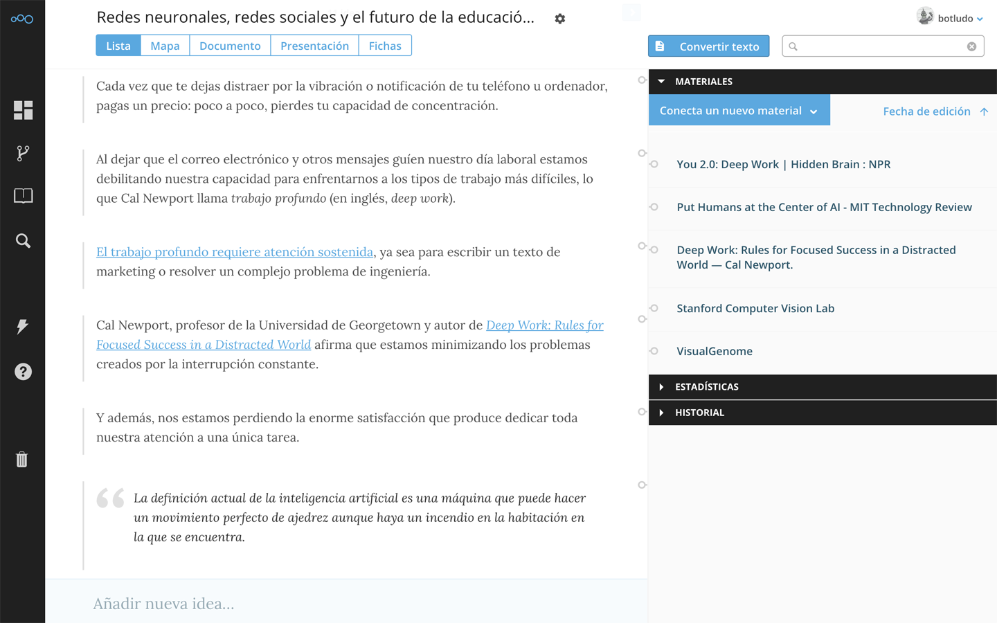 Convierte texto en ideas